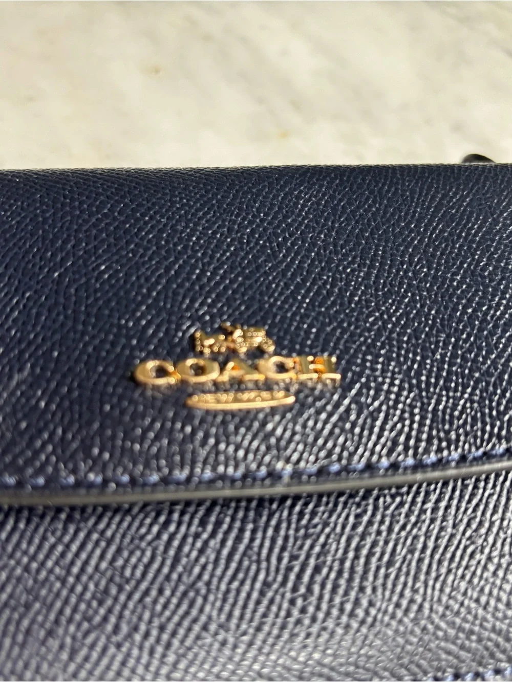 NWOT Coach Saffiano Leather Continental Wallet in Navy with Gold Logo